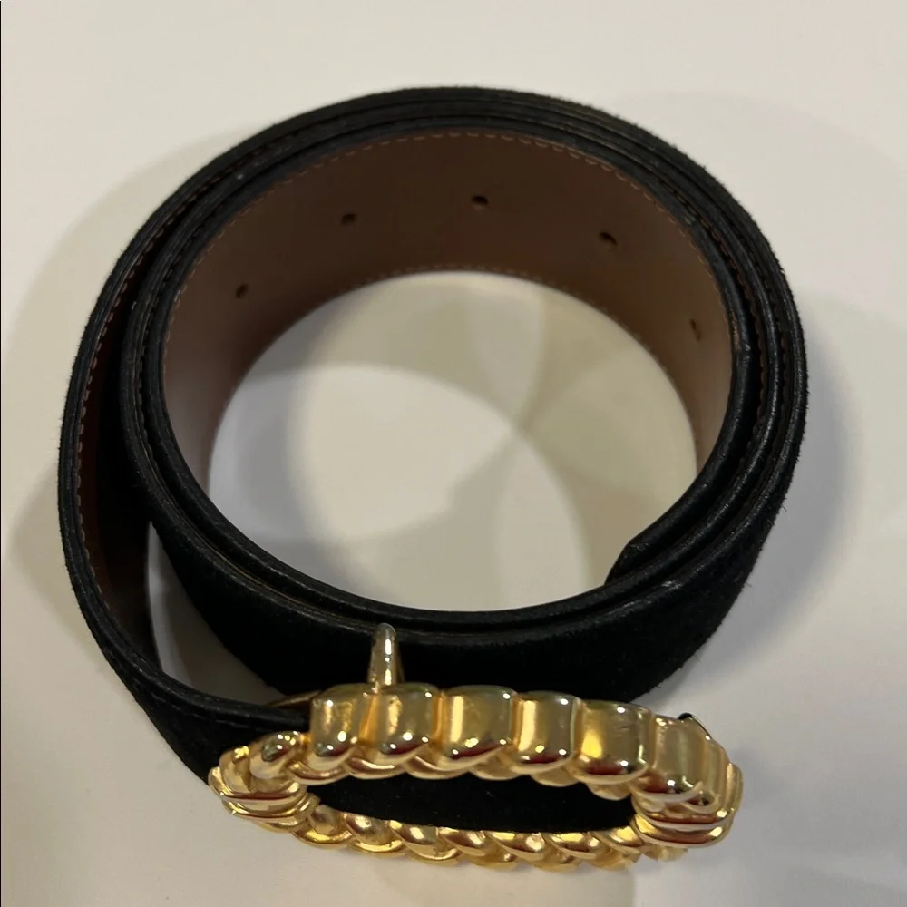 CIPRIANI - black pig suede belt, gold buckle, vintage, L